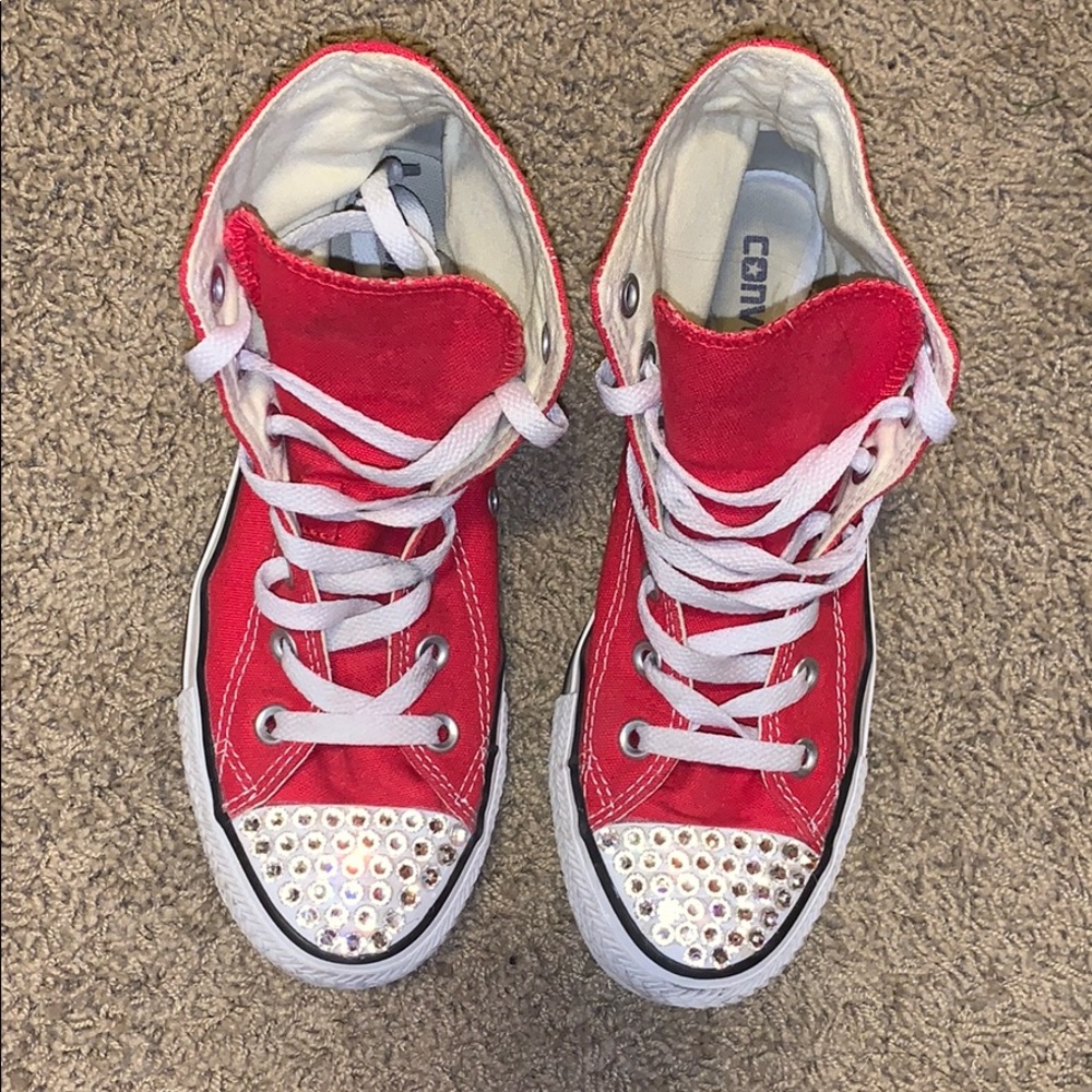 Red high top converse blinged out